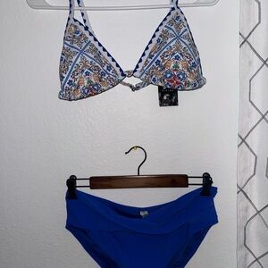 Blue and Patterned Bikini Set